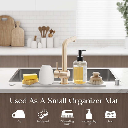 Eormoe Faucet Mat for Kitchen Sink – Diatomite Stone Drying Mat & Sink Protector, Prevent Moisture – Sink Splash Guard Water-Absorbing Stone Tray for Bathroom Counter (Light Grey,23.6" x 3.9")