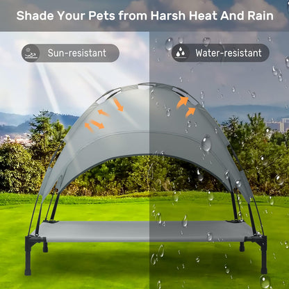 Heeyoo Elevated Dog Bed with Canopy, Outdoor Dog Cot with Removable Canopy Shade Tent, Portable Raised Pet Cot Cooling Bed for Dogs and Cats