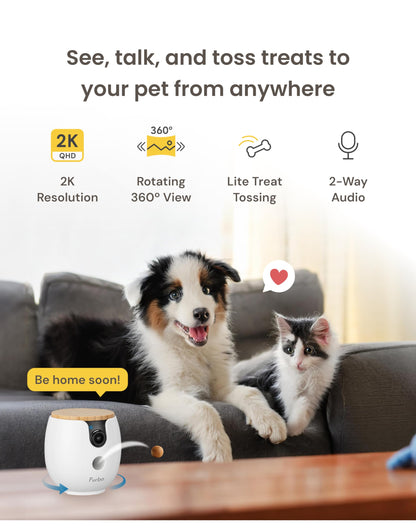 Furbo Mini 360° [New] 2K QHD Pet Camera: Dog & Cat Rotating Treat Dispenser w/Phone App, Smart Indoor Cam with 2-Way Speaker & Night Vision. No Subscription Needed. Standard See, Talk, & Toss Features