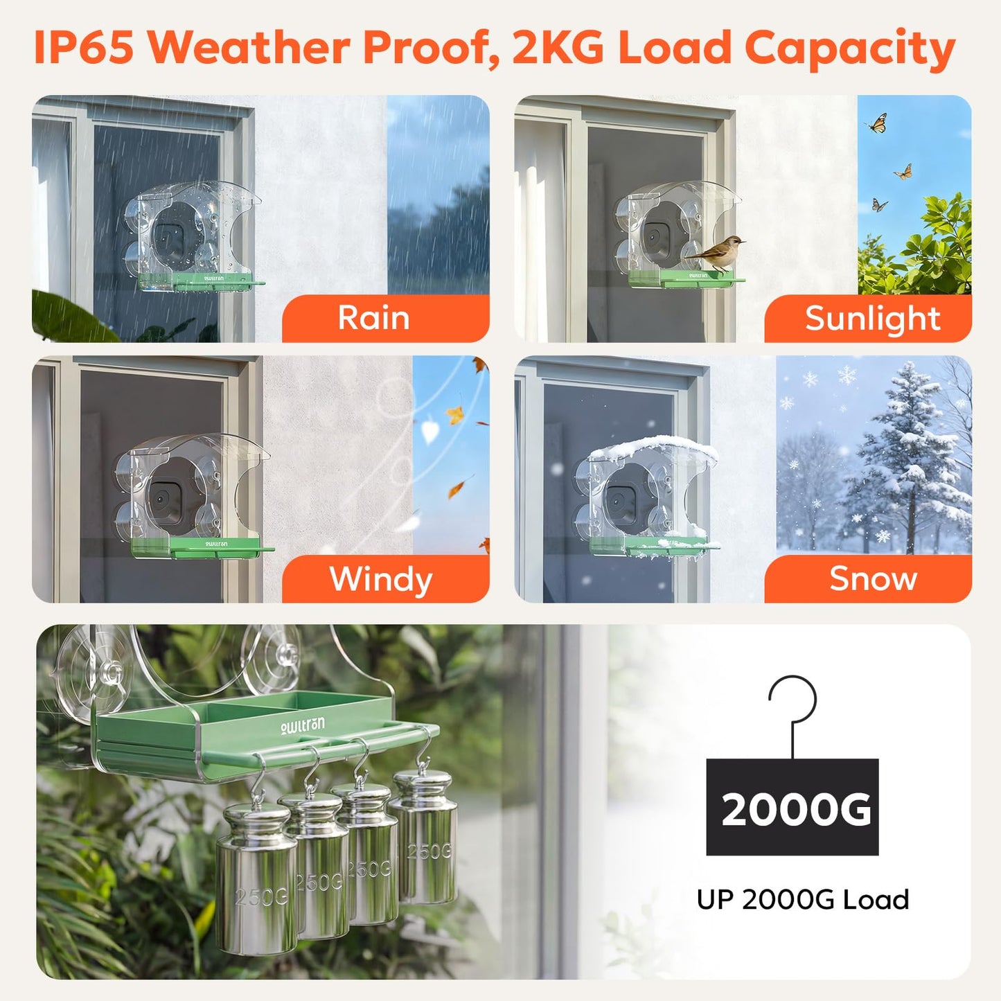 owltron Window Bird Feeder with Camera, 2K 3MP Window Bird Friends Feeder with AI Identify 10000+ Birds 2.4/5GHz WiFi 24/7 Live View Recording 147°Ultra Angle for Elderly Parents, Kids, Birding Lovers