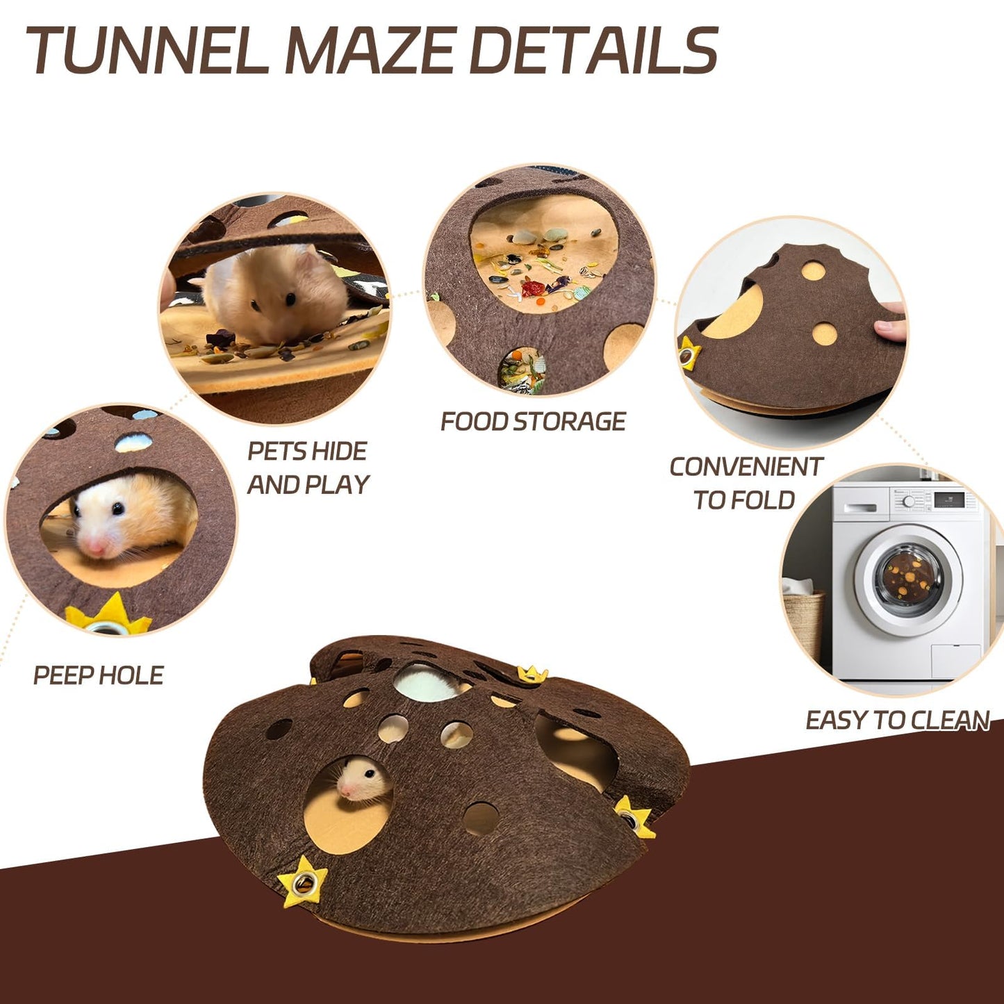 Hamster Tunnel Syrian Hamster Hideout Maze Cage Accessories with Chew Toys for Gerbils Dwarf Mouse