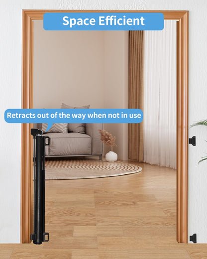 Veraste Retractable Baby Gate for Doorways and Stairs, Mesh Safety Gate for Pet, Indoor & Outdoor Use, One-Hand Operation, Easy Installation, 33.6" Tall, Expands to 55" Wide（Black,33.6"x55"