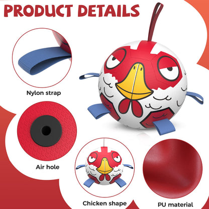 QDAN Dog Balls Toys, Dog Soccer Ball Toy Soccer Balls with with Straps, Dog Gifts Toys, Pet Puppy Birthday Valentines Gifts for Small Medium Dogs, 6 Inch, Chicken Ball