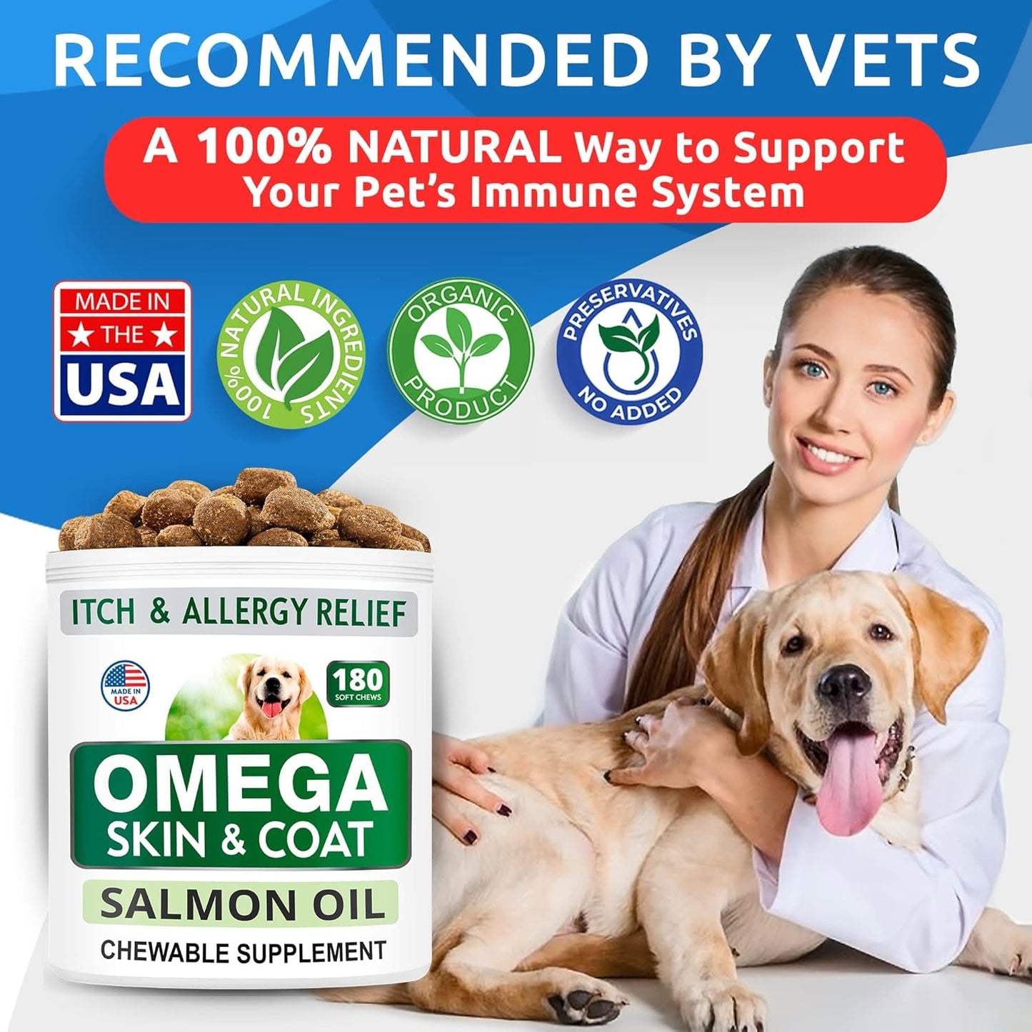 BARK&SPARK Omega 3 for Dogs - 180 Fish Oil Treats for Dog Shedding, Skin Allergy Chews, Itch Relief, Hot Spots Treatment - Joint Health - Skin and Coat Supplement - EPA & DHA Fatty Acids - Salmon Oil