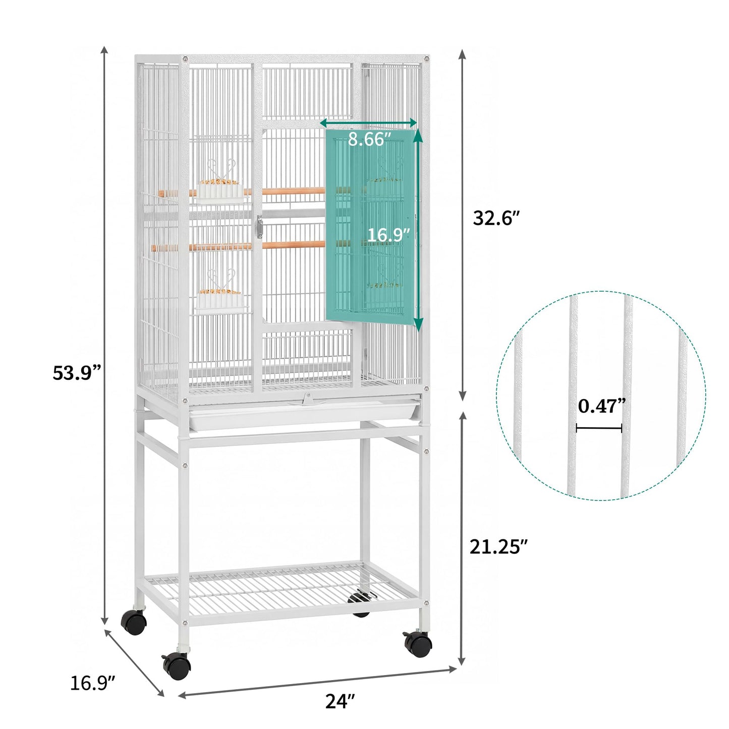 YITAHOME 53.9 inches Metal Bird Cage for Parakeets: Large Parrot Cages with Seed Catcher & Birdcage Cover with Rolling Stand & Brakes for Lovebirds Cockatiels Pigeon Finches