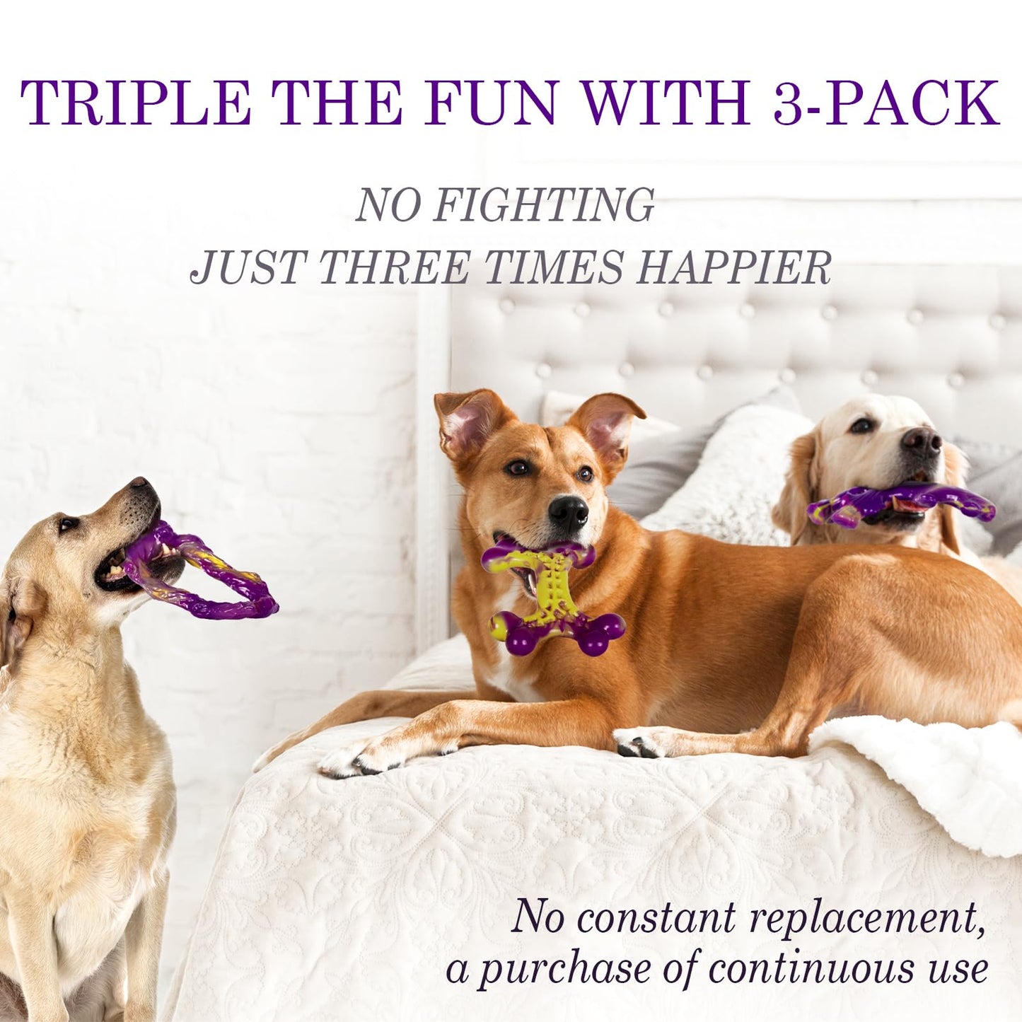 Frienhund Tough Dog Toys for Aggressive Chewers 3 Pack, Indestructible Dog Toy for Large Dogs, Dog Chew Toys to Keep Them Busy, Dog Bones for 15-60lbs Medium/Large Breeds, Interactive Dog Toys