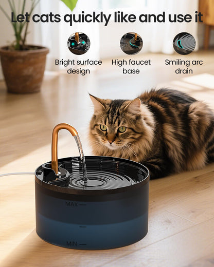 Cat Water Fountain, 71oz/2.1L Cat Fountain for Drinking with Copper Faucet, MISFANS-Designed Pump & Filter, Plastic Automatic Pet Water Fountain Bowl & Dispenser with 3-Pack Replaceable Filters