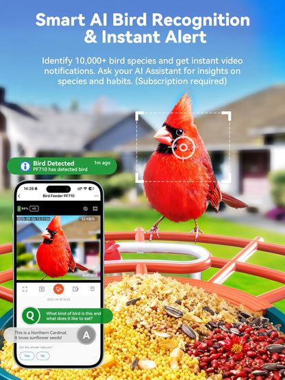 Smart Bird Feeder with Camera Solar Powered - 2.5K 4MP Birds Feeder Camera for Outdoors Garden with AI Identify, Squirrel Proof, Rechargeable Battery WiFi Video Bird Feeder Cam, Gift for Birds Lover