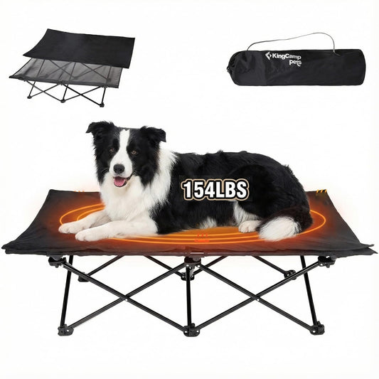 KingCamp Elevated Dog Bed for Large Dogs, Outdoor Raised Cooling Pet Cot Bed with Washable Breathable Mesh & No-Slip Feet Perfect for Camping, Backyard, Indoor Use (Large, Black)
