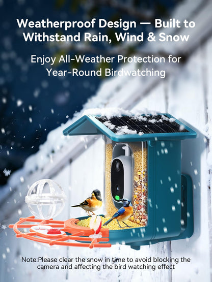 Smart Bird Feeder with Camera Solar Powered - 2.5K 4MP Birds Feeder Camera for Outdoors Garden with AI Identify, Squirrel Proof, Rechargeable Battery WiFi Video Bird Feeder Cam, Gift for Birds Lover