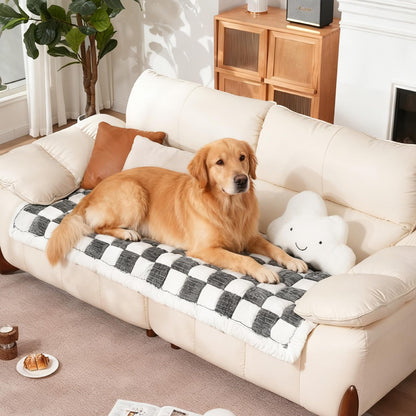 AMZWISE Pet Couch Cover for Sofa Protector, Washable Couch Cover for Dogs, Plaid Reversible Soft Non Slip for Large Dogs(27.6X59.05, Grey)