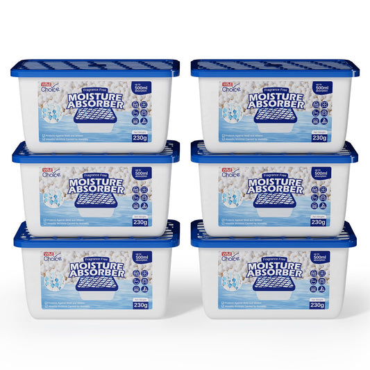 W&E Choice Moisture Absorbers, Portable Humidity Absorber Boxes for Your Bathroom, Closet & Car, Dehumidifier with Fragrance Free, 6 Pack