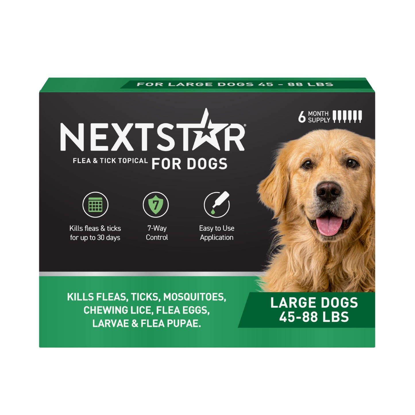 NEXTSTAR Flea and Tick Prevention for Dogs, Repellent & Control, Fast Acting Waterproof Topical Drops, Flea and Tick Prevention for Large Dogs, 6 Monthly Doses