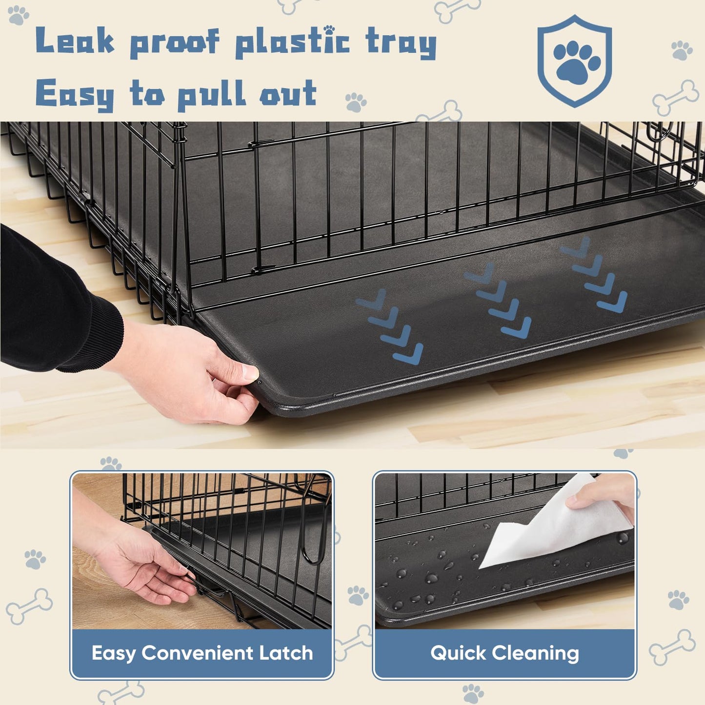 DUMOS Dog Crate, 30 Inch Medium Size Single Door Dog Cage with Plastic Leak-Proof Pan Tray, Folding Small Metal Wire Pet Kennel for Indoor, Outdoor, Travel