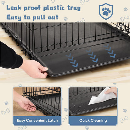 DUMOS Dog Crate, 30 Inch Medium Size Single Door Dog Cage with Plastic Leak-Proof Pan Tray, Folding Small Metal Wire Pet Kennel for Indoor, Outdoor, Travel