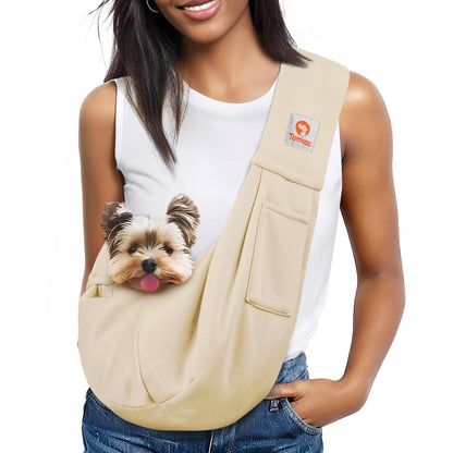 Tomkas Small Dog Sling Carrier - Classic Pocket & Classic Strap - for 3-10 lbs Pets(Cream)