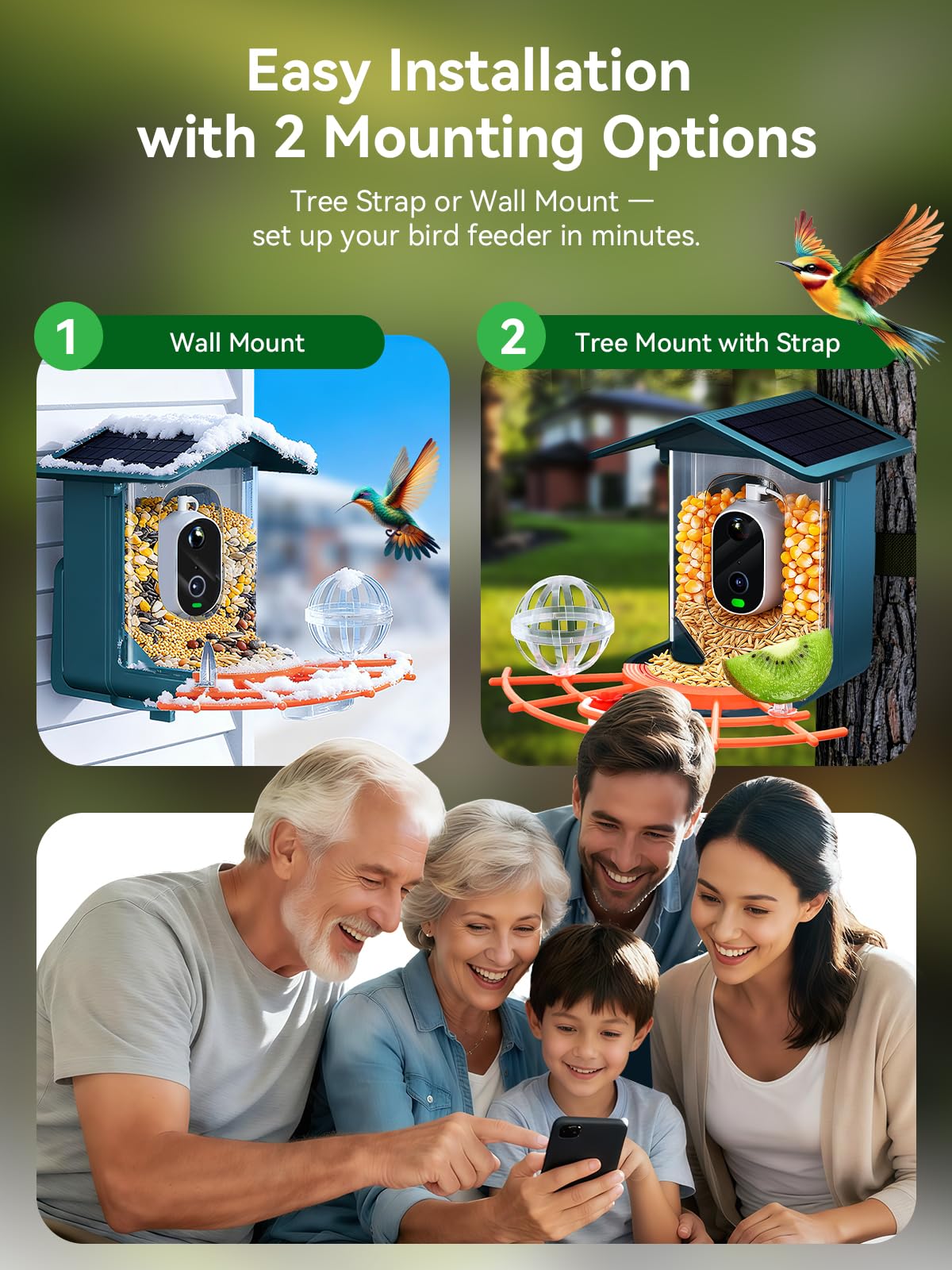 Smart Bird Feeder with Camera Solar Powered - 2.5K 4MP Birds Feeder Camera for Outdoors Garden with AI Identify, Squirrel Proof, Rechargeable Battery WiFi Video Bird Feeder Cam, Gift for Birds Lover