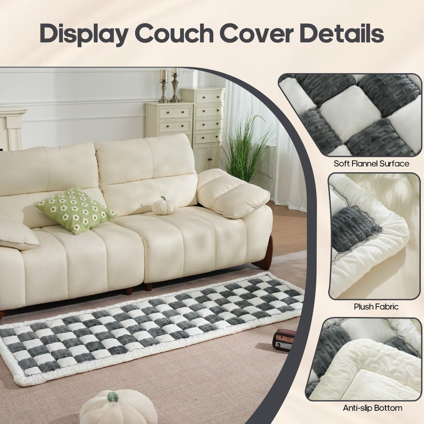 AMZWISE Pet Couch Cover for Sofa Protector, Washable Couch Cover for Dogs, Plaid Reversible Soft Non Slip for Large Dogs(27.6X59.05, Grey)
