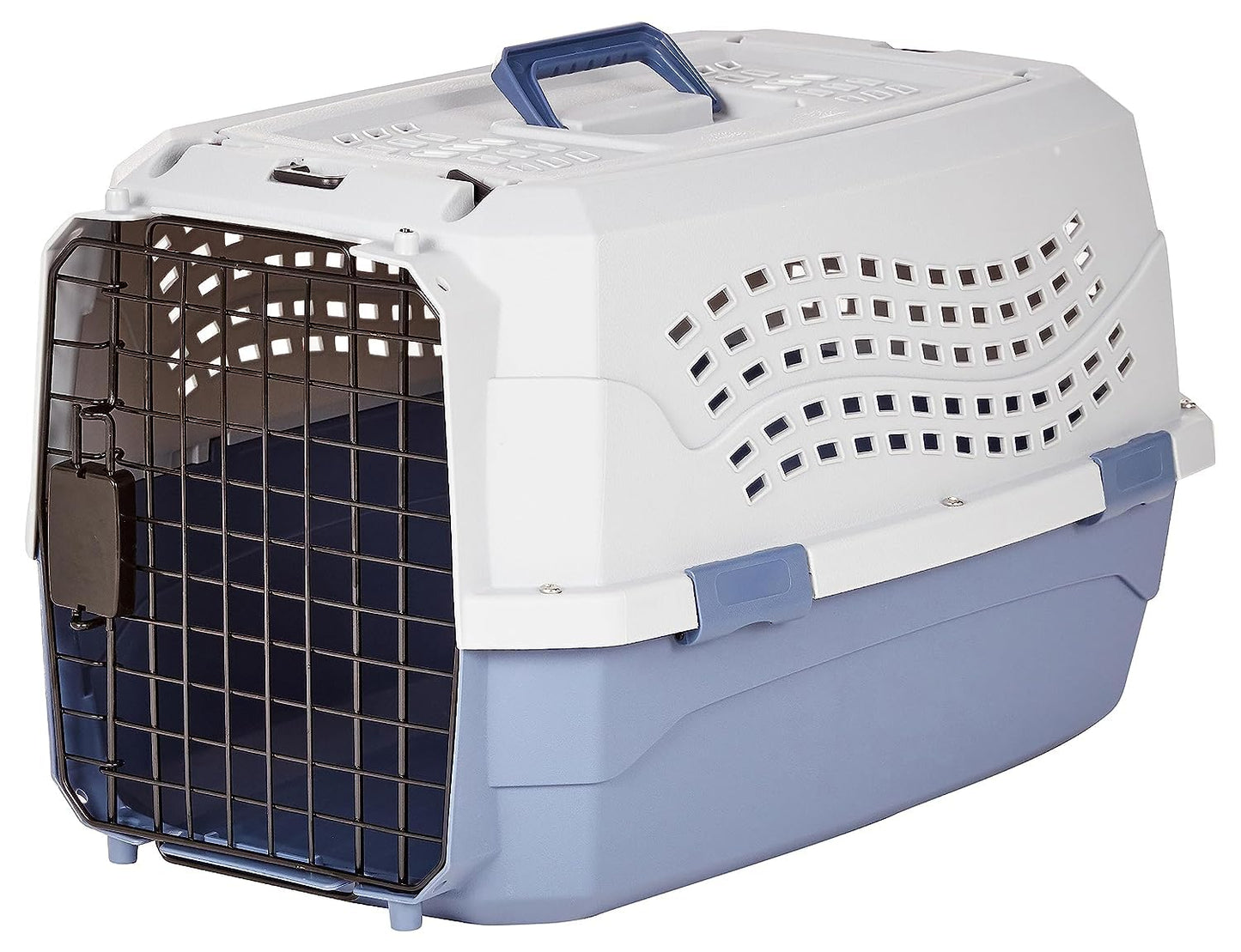 Amazon Basics Sturdy Portable 2-Door Top-Load Hard-Sided Pet Travel Carrier with Secure Ventilation, Handle, Front & Top Entry for Dogs, Cats, 22.8"L x 15"W x 13"H, Gray & Blue