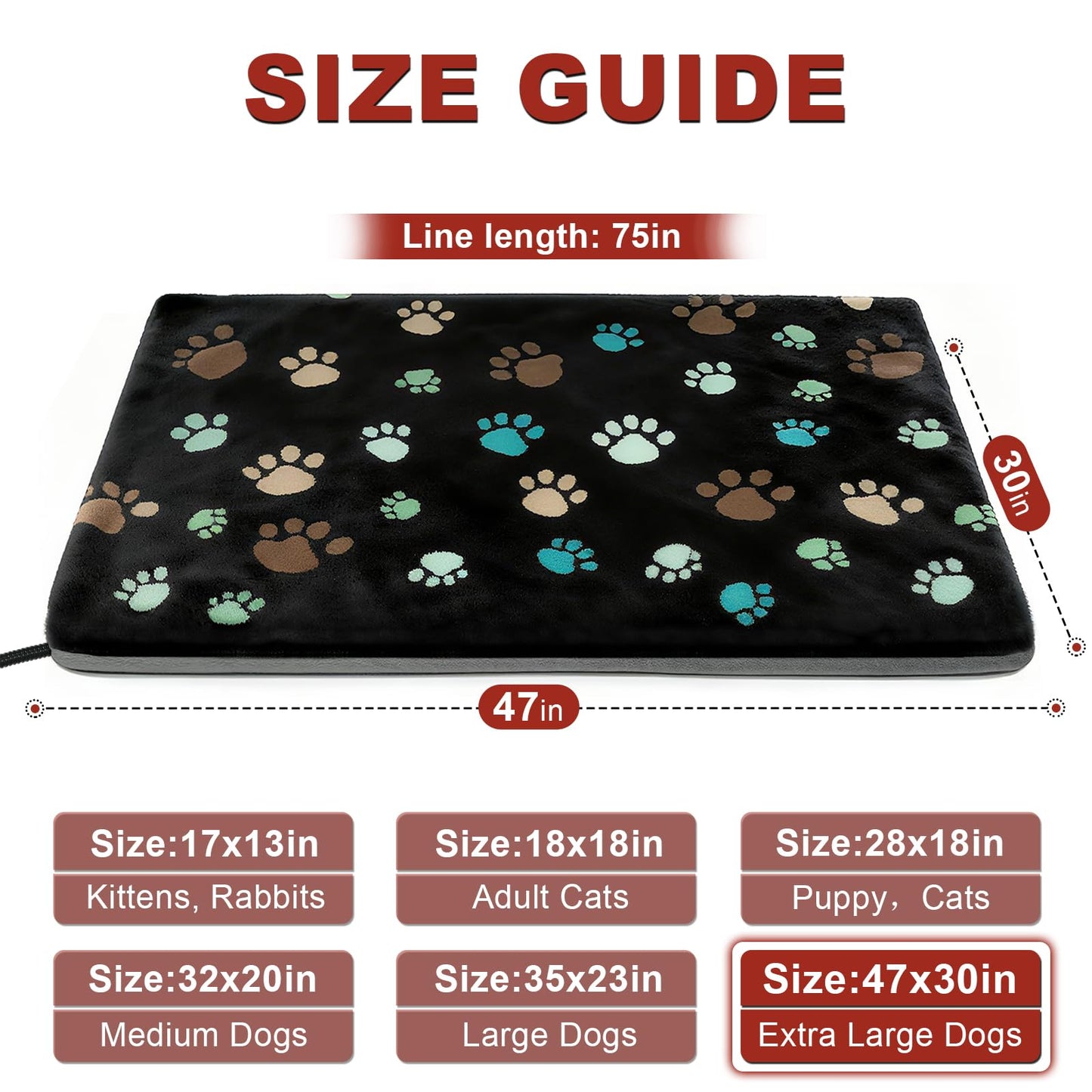 GOLOPET Extra Large Dog Heating Pad 47x30 in with Smart Thermostat Switch and Power Line Protection Tube,Obtained MET and UL Dual Certification,Waterproof Pet Heating Pad for Dogs-Black