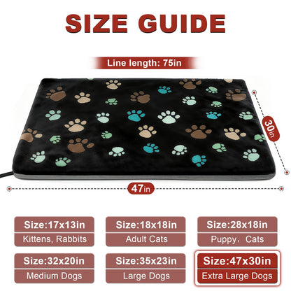 GOLOPET Extra Large Dog Heating Pad 47x30 in with Smart Thermostat Switch and Power Line Protection Tube,Obtained MET and UL Dual Certification,Waterproof Pet Heating Pad for Dogs-Black