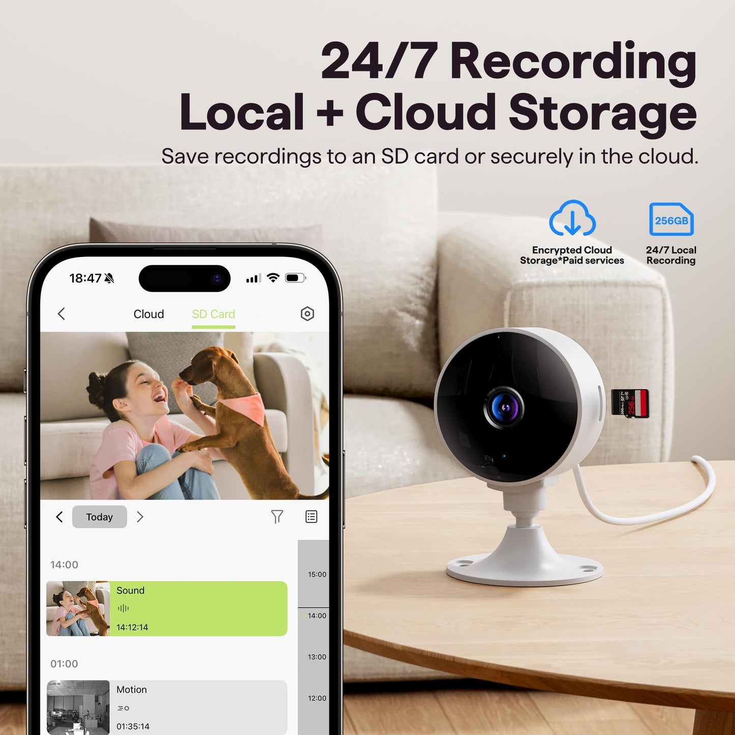 Elelink 2K Wireless Cameras for Home Security Camera, Pet Camera Indoor with Phone App, Night Vision, Motion Alert, 24/7 SD&Cloud Record, Two-Way Audio, Security Camera Indoor Works with Alexa&Google