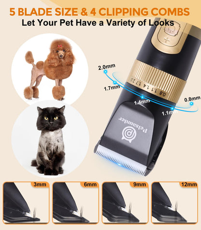Petsaunter Dog Clippers for Grooming, 4-Speed & LCD, Low Noise Electric Trimmer for Grooming, TypeC Rechargeable Dog Hair Clippers, Super Quiet for Dogs & Pets with Thick or Heavy Coats(C95)