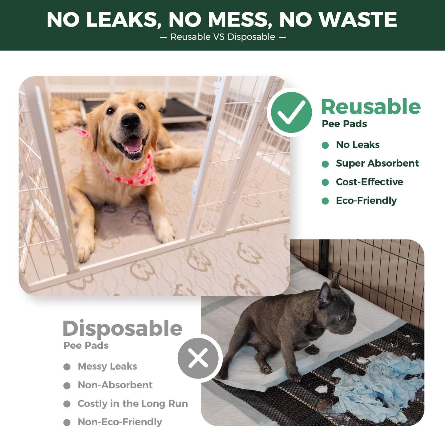 FXW Washable Pee Pads for Dogs, Puppy Pads with Super Absorbent, Specifically Designed for FXW Rollick/Homeplus 32/40/45inch 6 Panels Dog Playpen, 43" x 71" Rectangle, Khaki, 1 Pack