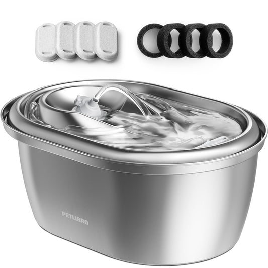 PETLIBRO Stainless Steel Cat Water Fountain, 101oz/3L Pet Water Fountain for Cats Inside, Food-Grade Dog Water Fountain, Automatic Cat Water Dispenser
