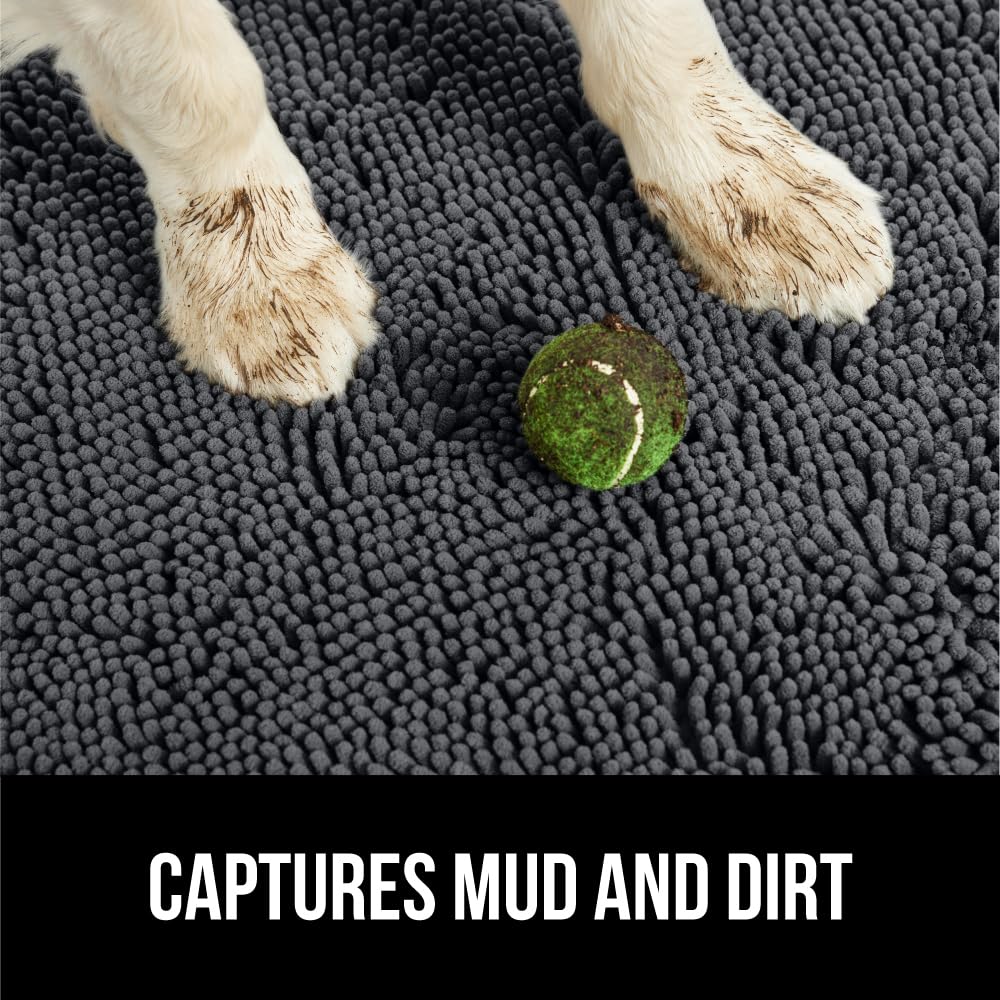 GORILLA GRIP SoakSTOPPER Dog Door Mat, 60x36 Machine Washable Rug Absorbent Doormat Captures Moisture Mud Dirt, Quick Dry Soft Chenille Entryway Rugs Indoor Entrance Mats for Dog Paws, Charcoal