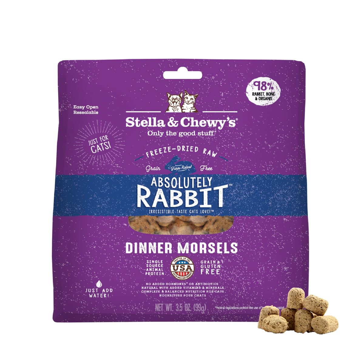 Stella & Chewy's Freeze-Dried Raw Cat Dinner Morsels - Premium Rabbit Recipe with 98% Responsibly-Sourced Meat & Organs - Natural Grain-Free Cat & Kitten Food - Made in USA - 3.5 oz