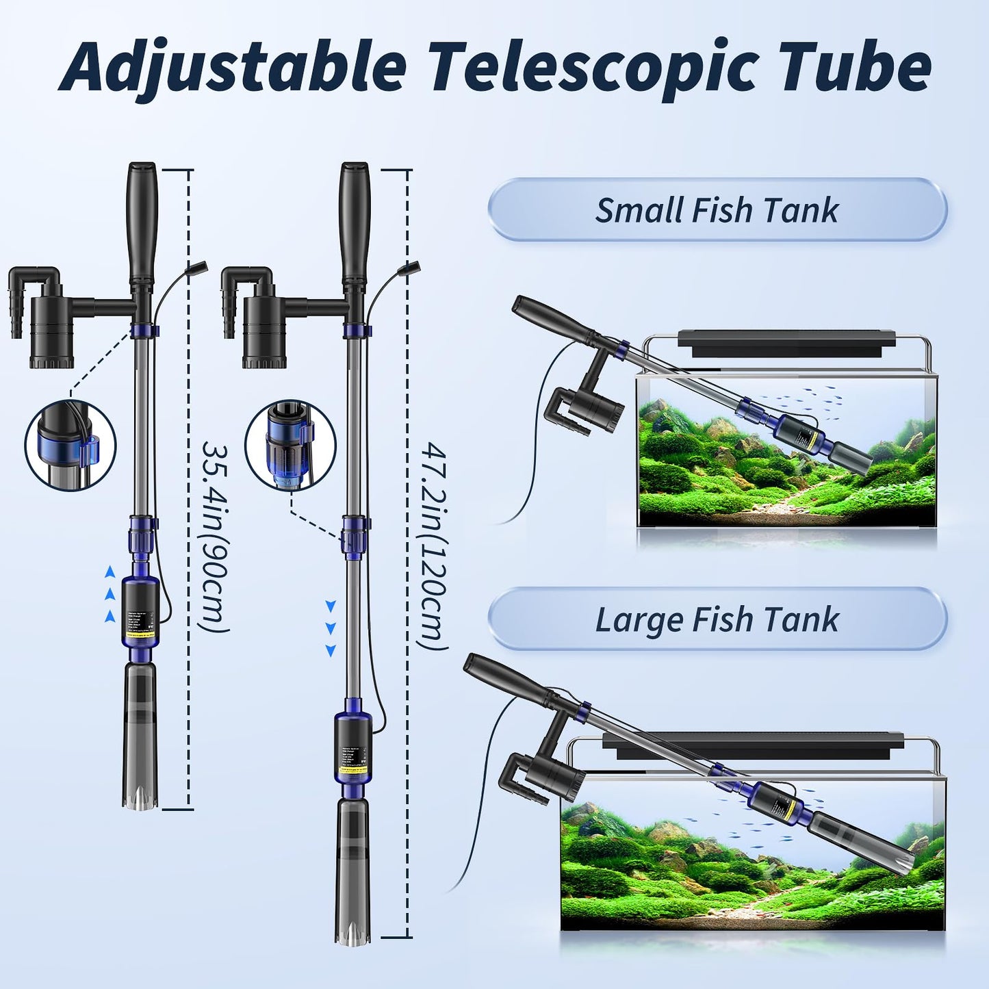 Fish Tank Cleaner, Aquarium Gravel Cleaner, 530GPH/32W Electric Fish Tank Cleaning Tools, Adjustable Water Flow Fish Tank Gravel Cleaner Vacuum, Aquarium Cleaner Kit for Water Chang, Wash Sand (Blue)
