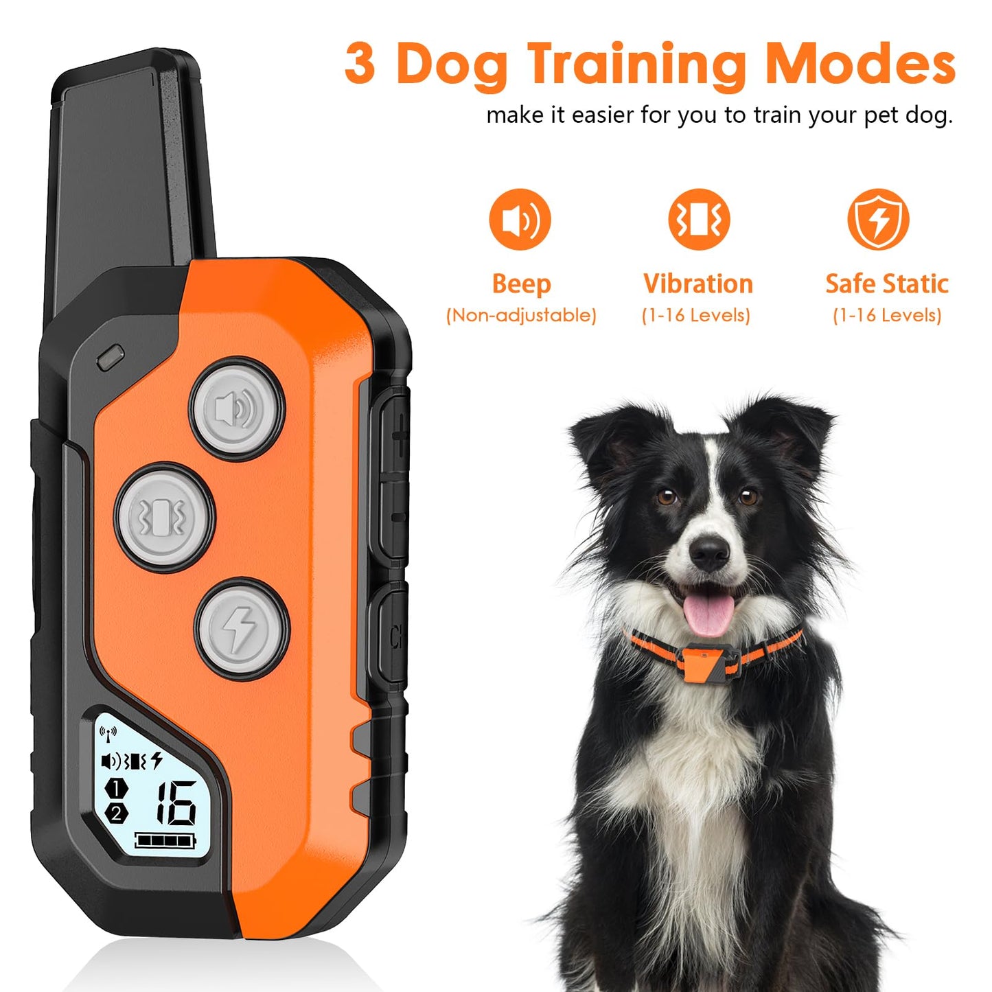 Piouns Shock Collar for Dogs, IP67 Waterproof Dog Training Collar with Remote, 3 Training Modes with Beep, Vibration, and Safe Static, Rechargeable for Large Medium