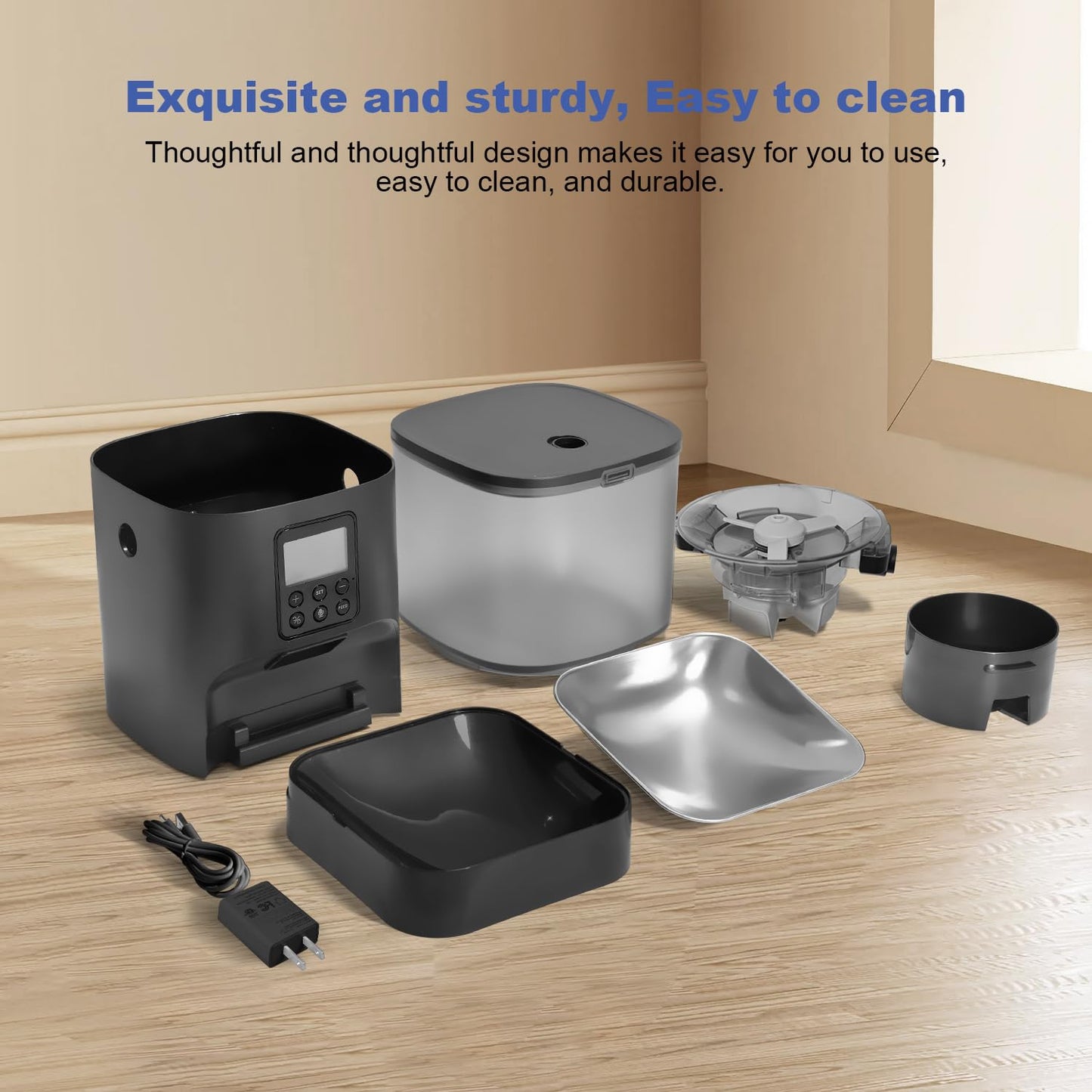 Automatic Cat Feeder, Cat Food Dispenser with 10s Voice Recorder, Pet Feeder up to 8 Meals per Day, Timed Feeder with Dry Food Sealed Ring (Black, 4L)