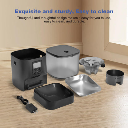 Automatic Cat Feeder, Cat Food Dispenser with 10s Voice Recorder, Pet Feeder up to 8 Meals per Day, Timed Feeder with Dry Food Sealed Ring (Black, 4L)