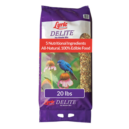 Lyric Delite Wild Bird Seed for Outside Feeders - No Waste Bird Food, Shell-Free Nuts & Seeds Mix, Attracts Buntings, Chickadees & Finches, 20 lb Bag