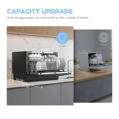 COMFEE’ Countertop Dishwasher, Energy Star Portable Dishwasher, 6 Place Settings & 8 Washing Programs, Speed, Baby-Care, ECO& Glass, Dish Washer for Dorm, RV& Apartment, Black