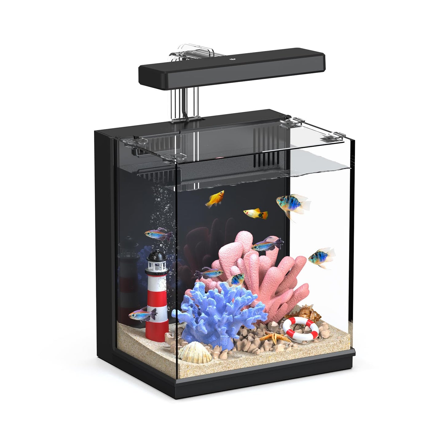 AQUASMITH Beta Fish Tank, 2 Gallon Betta Fish Aquariums with Filter & Light, for Men, Fish Tanks for Kids & Starter, Black