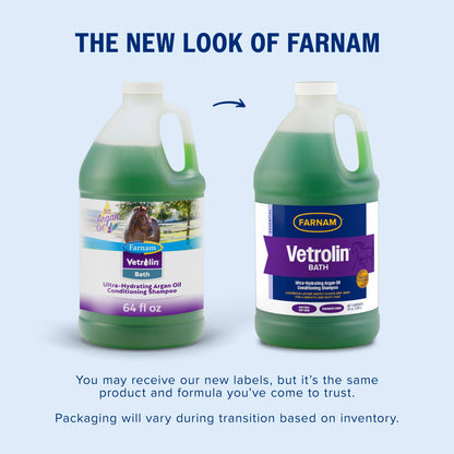 Farnam Vetrolin Bath, Ultra-Hydrating Argan Oil Conditioning Shampoo, Enhances Shine, Soothes Dry Skin, for Horses and Dogs, 64 oz.