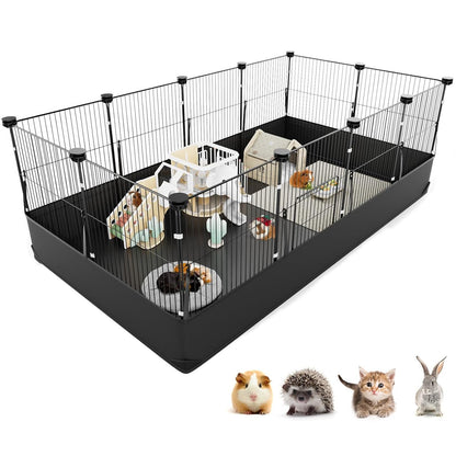 Tresbro Guinea Pig Cage with Waterproof PVC Bottom Liner & One-Hand Release Hook, Triple Fixing C&C Cage for Guinea Pigs, Bunny, Rabbit, Hedgehog, Small Animal Indoor Playpen 48''L x 24''W x 16''H