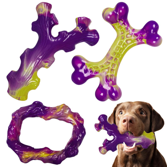 Frienhund Tough Dog Toys for Aggressive Chewers 3 Pack, Indestructible Dog Toy for Large Dogs, Dog Chew Toys to Keep Them Busy, Dog Bones for 15-60lbs Medium/Large Breeds, Interactive Dog Toys