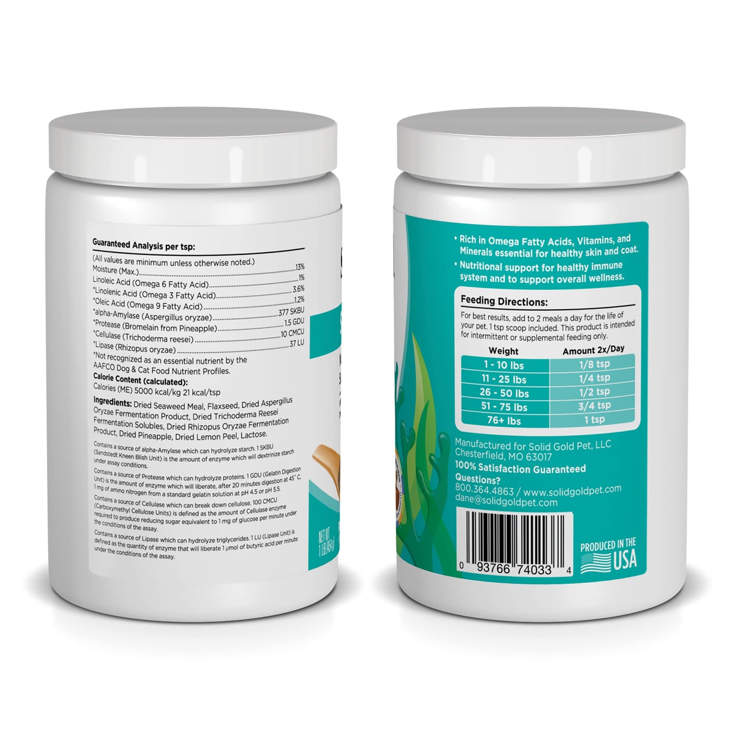 Solid Gold Cat & Dog Multivitamin Powder - Kelp Powder, Omega 3 & Vitamins for Dental, Digestive, Immune, Skin & Coat Health - Multi Vitamin for Dogs & Cats - Cat & Dog Food Additive Supplement - 1lb