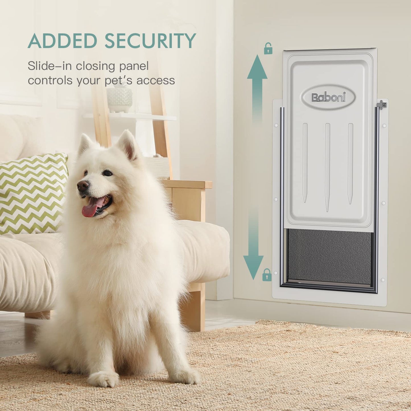 Baboni Pet Door for Wall,3-Flap,Steel Frame and Telescoping Tunnel, Aluminum Lock, Double Flap Dog Door and Cat Door, Strong and Durable (Pets Up to 220 Lb) -X-Large