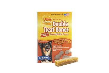 Ultra Chewy Peanut Butter Double Treat Bones: Long-Lasting Dog Treats Made in USA for Large and Small Breeds, Highly Digestible, Ideal for Aggressive Chewers (24 Count)