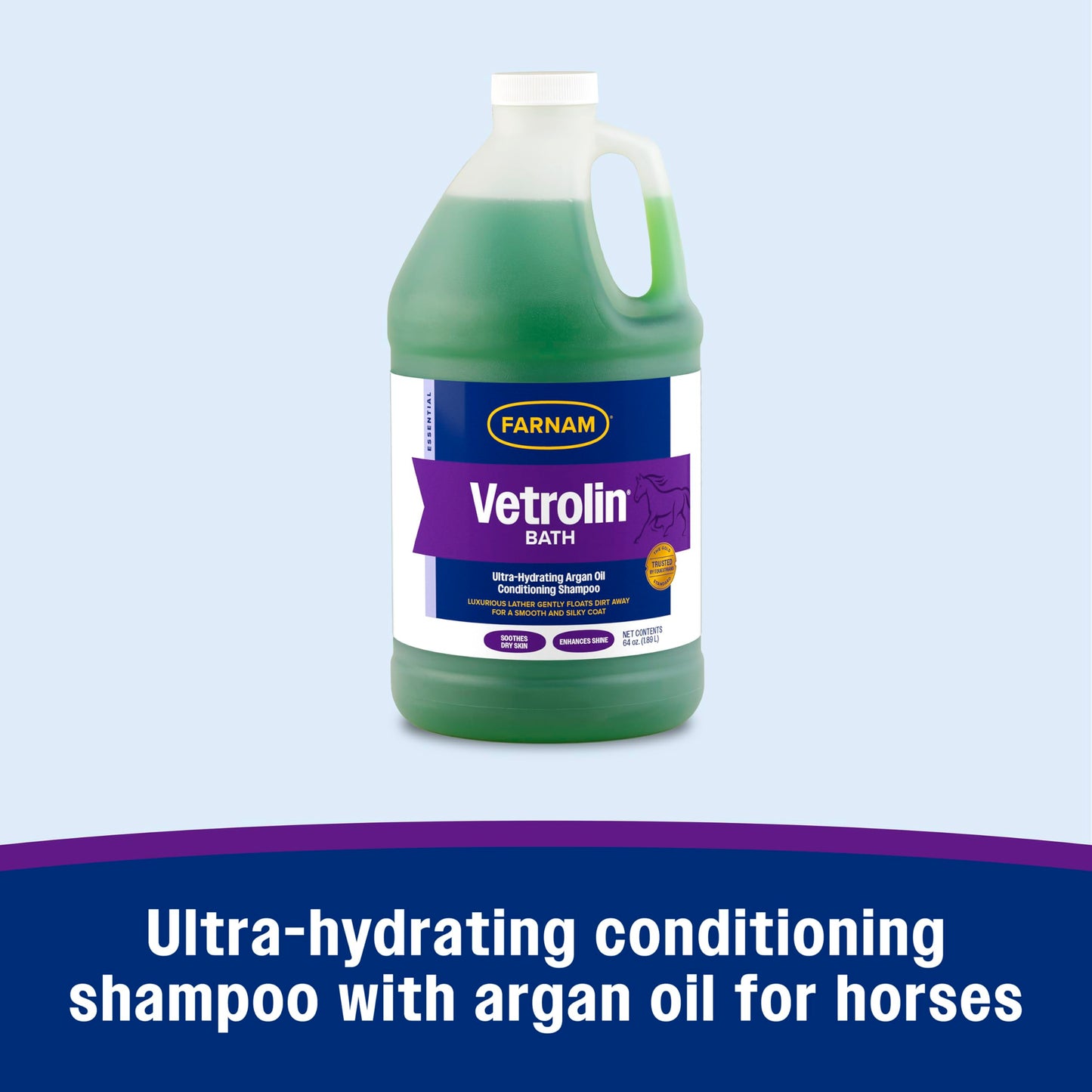 Farnam Vetrolin Bath, Ultra-Hydrating Argan Oil Conditioning Shampoo, Enhances Shine, Soothes Dry Skin, for Horses and Dogs, 64 oz.