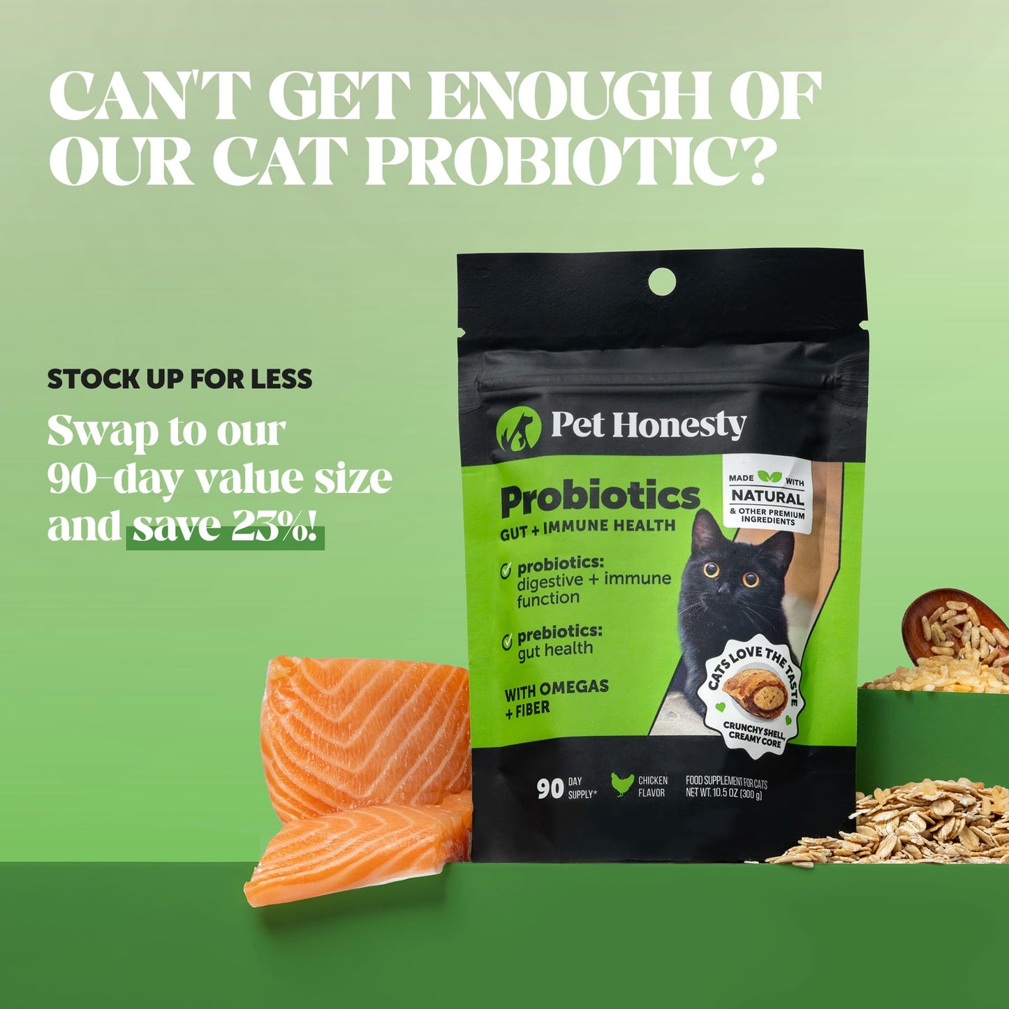Cat Probiotics Gut + Immune Health Chews – Crunchy & Creamy Cat Treats for Digestive Health, Gut Flora & Constipation Relief – Supports Immunity, Regularity, & Healthy Digestion, 30-Day Supply Chicken