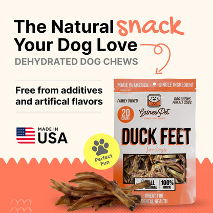 Gaines Pet Duck Feet for Dogs – 20 Count, Natural Chews with Glucosamine, Chondroitin & Collagen – Single Ingredient Dog Treats, Grain-Free, USA Made, Joint & Dental Health Support
