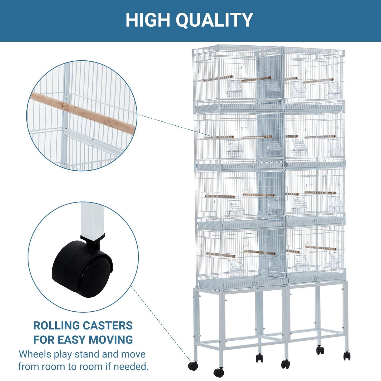 Garvee Lot-4 Breeding Bird Cage, Parrot Cage, Stackable Center Divided Breeder, Seperate Removable Tray, Removable Divider, Lockable Caster, for Birds and Finch