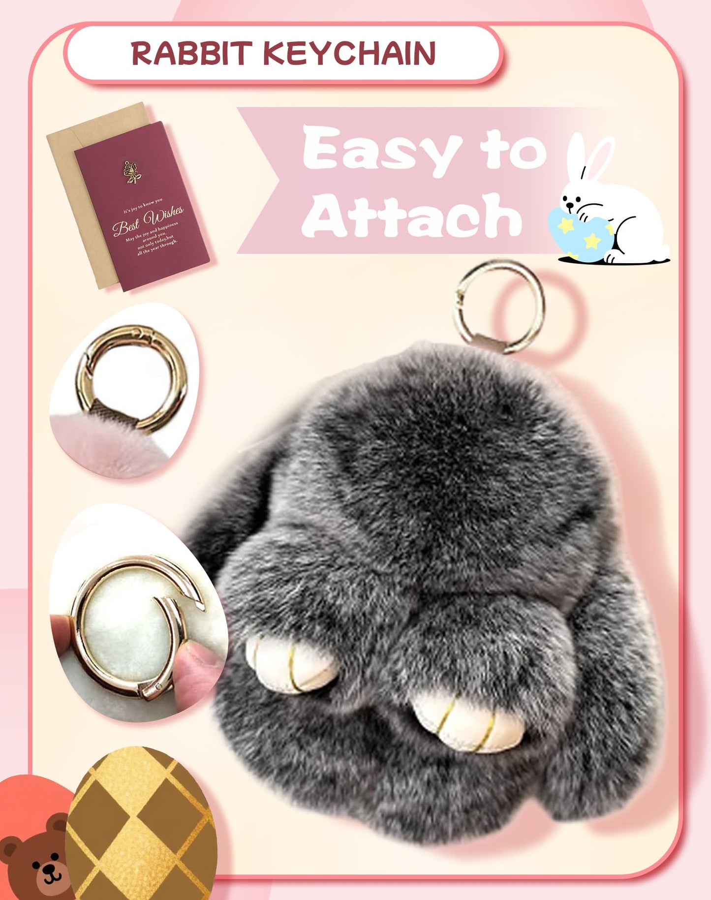 Bunny Keychain with Tin – Handmade Soft Plush Bunny Charm for Keys, Bags & Backpacks, Fluffy Bunny Keychain Plush Gift (Tin Box, Purple)