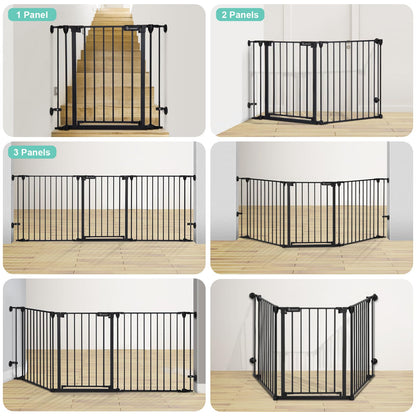 COMOMY 80" Extra Wide Baby Gate, Dog Gate for House Stairs Doorways Fireplace, Auto Close Pet Gate with Door Walk Through, 3 Metal Panels, Hardware Mounted Baby Fence Indoor Outdoor(30" Tall, Black)